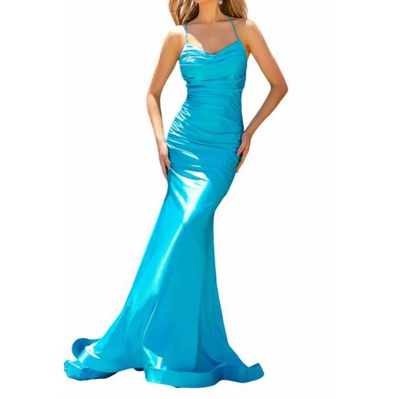 Enchanting Elegance: Captivating Cowlneck Corset Prom Gown